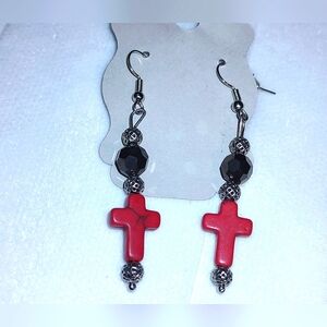 Dangling Red Crosses Earrings